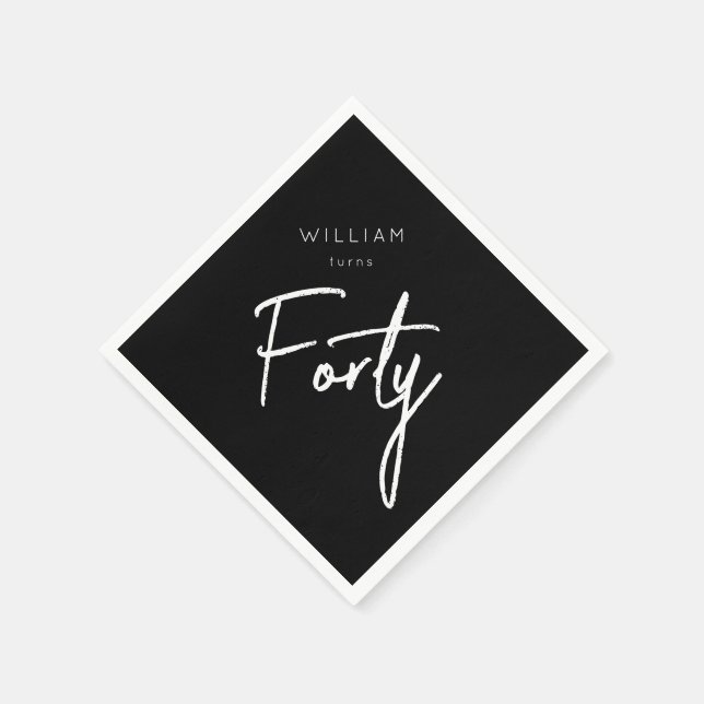 Modern 40th Forty Fortieth men's birthday black Napkin (Corner)
