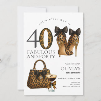 Modern 40th Leopard & Cheetah Print, Trendy Forty Invitation