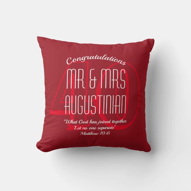 Modern | 40th RUBY Wedding Anniversary | Christian Cushion (Front)