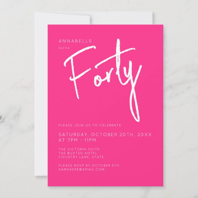 Modern 40th Thirty Thirtieth Pink birthday party Invitation (Front)