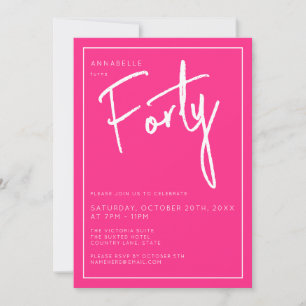 Modern 40th Thirty Thirtieth Pink birthday party Invitation