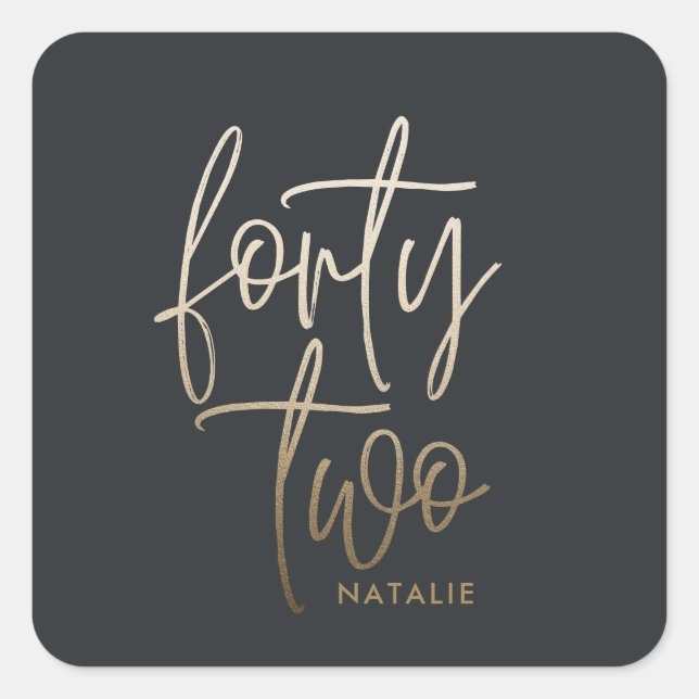 Modern 42nd birthday Black gold elegant script Square Sticker (Front)