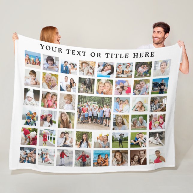 Modern 45 Photo Collage Custom Text White Fleece Blanket (In Situ)