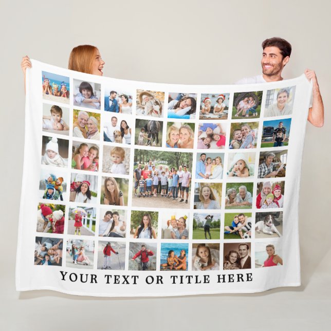 Modern 45 Photo Collage Custom Text White Fleece Blanket (In Situ)