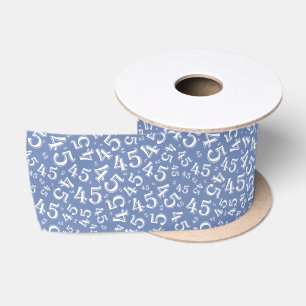 Modern 45th Birthday Number Pattern Blue/White Satin Ribbon