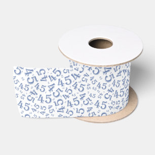 Modern 45th Birthday Number Pattern Blue/White Satin Ribbon