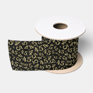 Modern 45th Birthday Number Pattern Gold/Black Satin Ribbon