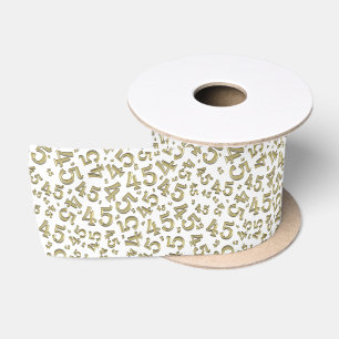 Modern 45th Birthday Number Pattern Gold/White Satin Ribbon