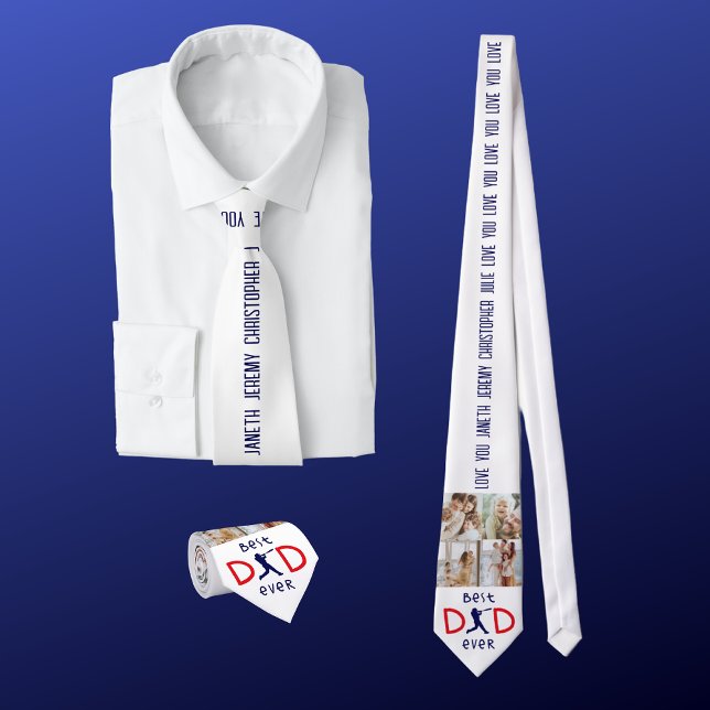 Modern 4 Family Photo Best Dad Ever Fathers Day Tie (Creator Uploaded)