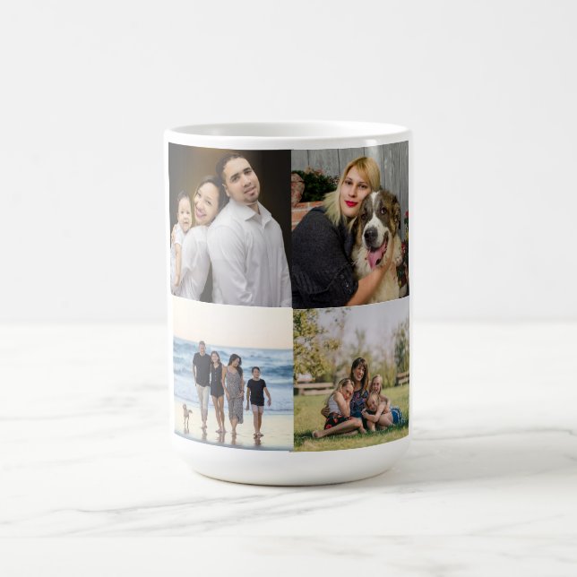 Modern 4 Family Photo Collage Custom Coffee Mug (Center)