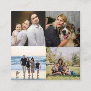 Modern 4 Family Photo Collage Custom Square Business Card
