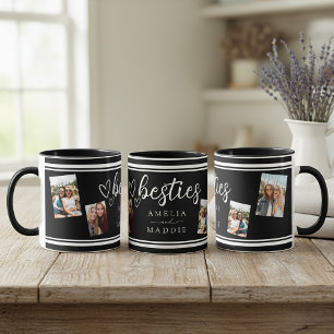 Modern 4 Photo Besties Black and White  Mug