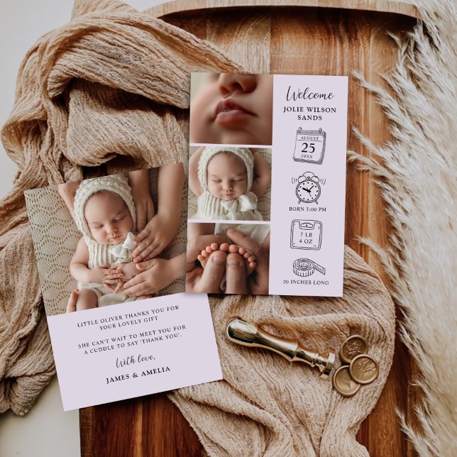 Modern 4 Photo Collage Birth Announcement Card (Creator Uploaded)