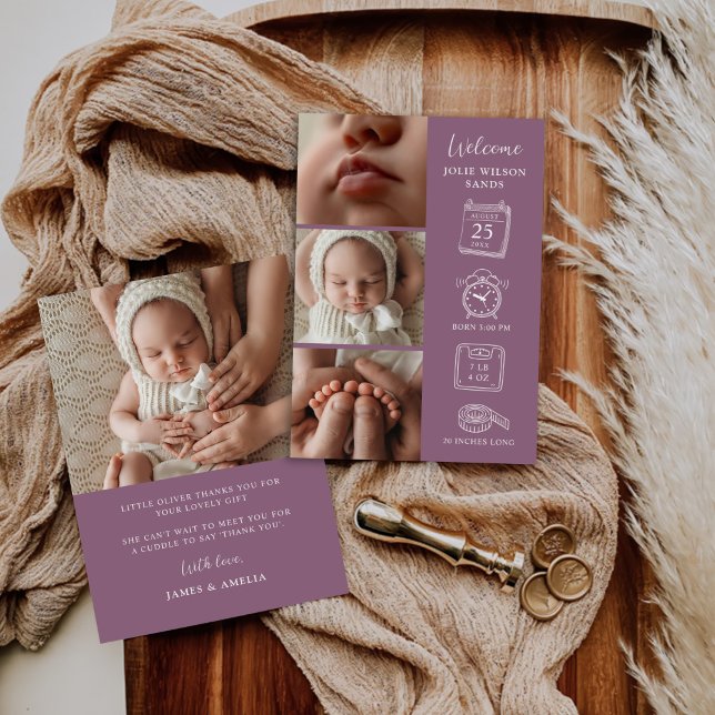 Modern 4 Photo Collage Birth Announcement Card (Creator Uploaded)