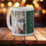 Modern 4 Photo Collage Christmas Gift Coffee Mug<br><div class="desc">Personalised Photo Collage Christmas Coffee Mug Gift - Design features a 4 photo collage,  a festive green block that can be changed to any colour,  with custom text and family name.</div>