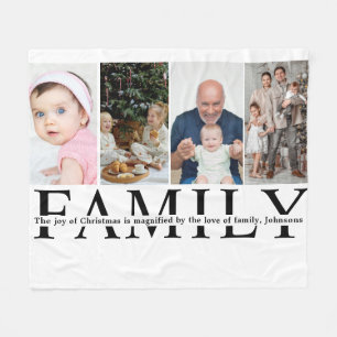 Modern 4 Photo Collage Family christmas quote Fleece Blanket