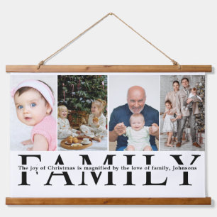 Modern 4 Photo Collage Family christmas quote Hanging Tapestry
