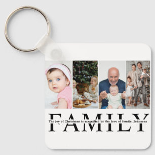 Modern 4 Photo Collage Family christmas quote Key Ring