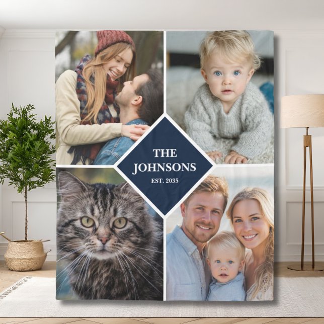 Modern 4 Photo Collage Family Keepsake Custom Fleece Blanket (Creator Uploaded)