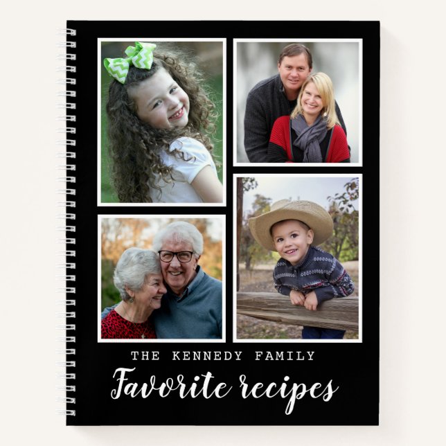 Modern 4 Photo Collage Family Recipes Cookbook Notebook (Front)