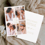 Modern 4 Photo Collage Gold Wedding Thank You Card<br><div class="desc">Simple and modern wedding thank you card with 4 photos and custom text on the back. This card can be used for a wedding, bridal shower, engagement, anniversary, or any special event. For more advanced customisation of this design, please click the Customise Further link to change the font, size, colour,...</div>