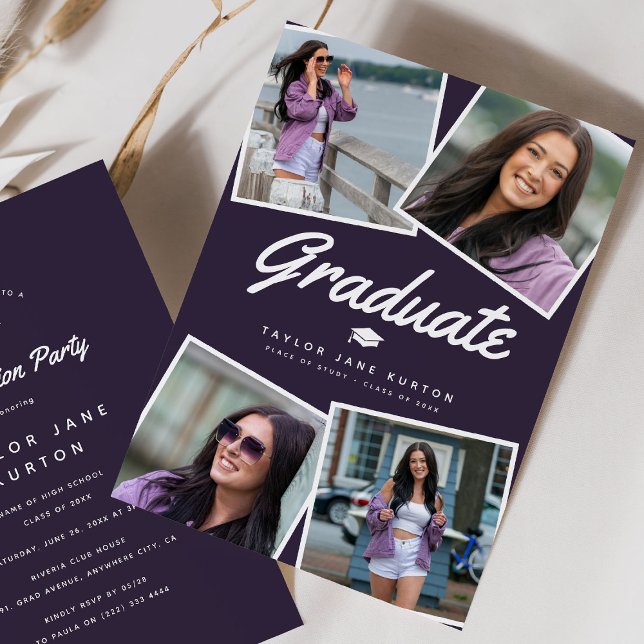 Modern 4 Photo Collage Graduate Graduation Party  Invitation (Creator Uploaded)