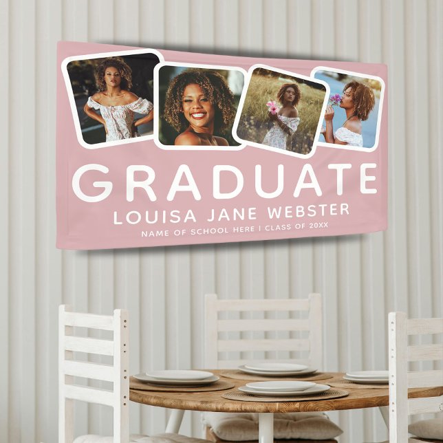 Modern 4 Photo Collage Graduate Graduation Pink Banner (Creator Uploaded)