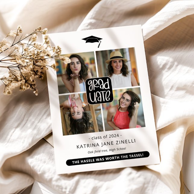 Modern 4 Photo Collage Graduation Announcement (Creator Uploaded)