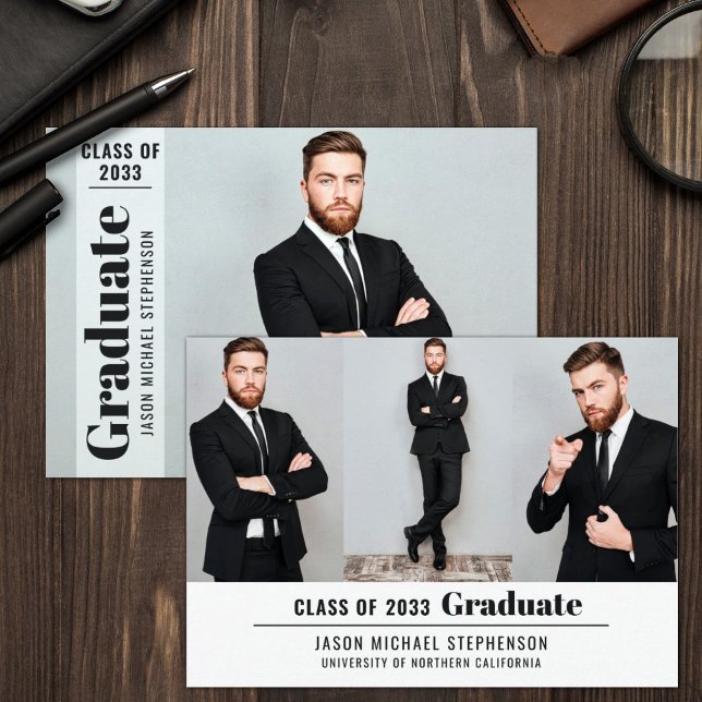 Modern 4 photo collage graduation overlay simple announcement (Creator Uploaded)