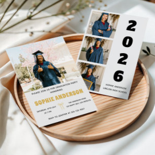 Modern 4 Photo Collage Graduation Party Invitation