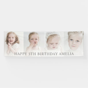 Modern 4 Photo Collage Happy Birthday Banner