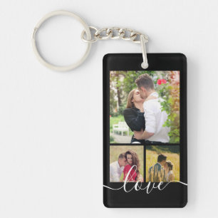 Modern 4 Photo Collage Love Script Keepsake Key Ring