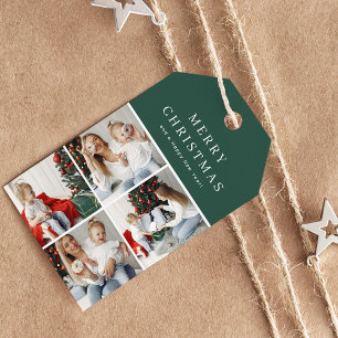 Modern 4 Photo Collage Merry Christmas Gift Tags
