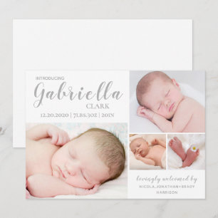 Modern 4 Photo Collage New Baby Birth Announcement