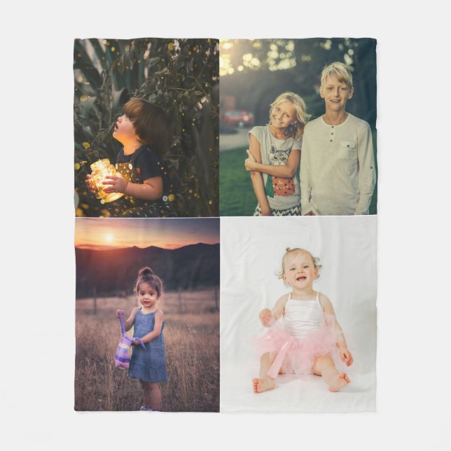 Modern 4 Photo Collage Personalised Fleece Blanket (Front)