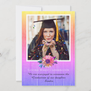 Modern 4 Photo Collage Rainbow graduation Announcement