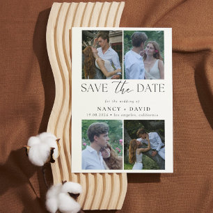 Modern 4 Photo Collage Script Typography Wedding Save The Date