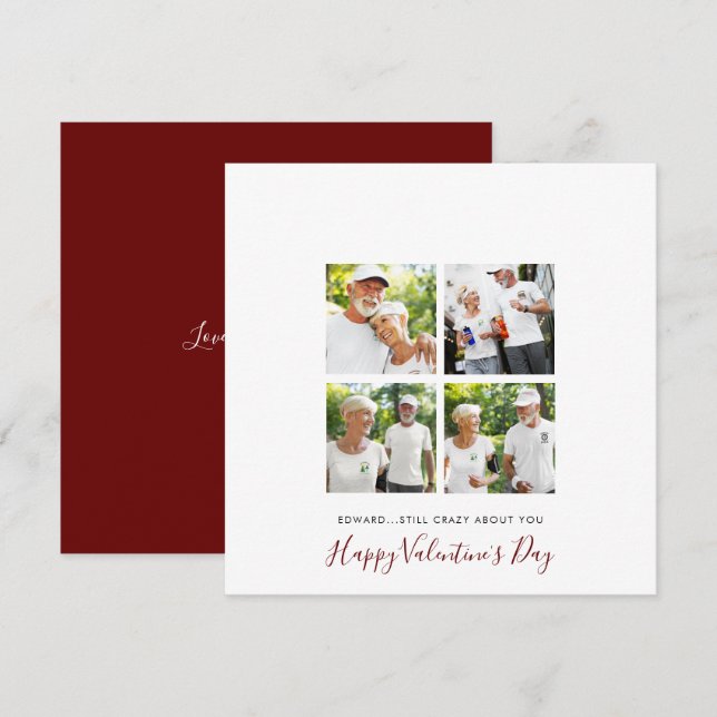 Modern 4 photo collage Senior Couple Valentine Holiday Card (Front/Back)