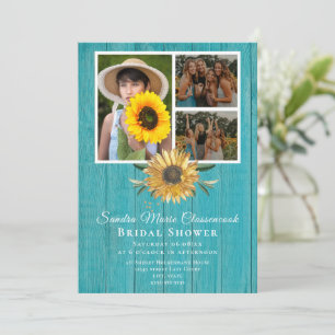 Modern 4 Photo Collage Sunflower Bridal Shower Announcement