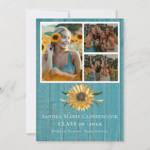 Modern 4 Photo Collage Sunflower graduation Annou Announcement