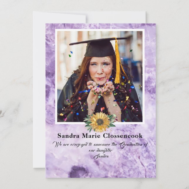 Modern 4 Photo Collage  Sunflower graduation  Announcement (Back)