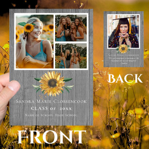 Modern 4 Photo Collage Sunflower graduation  Announcement