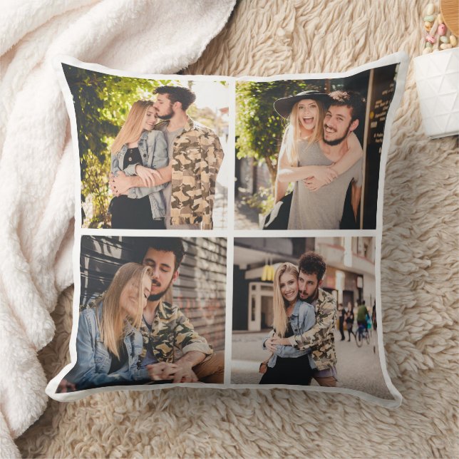 Modern 4 Photo Collage Throw Pillow (Blanket)