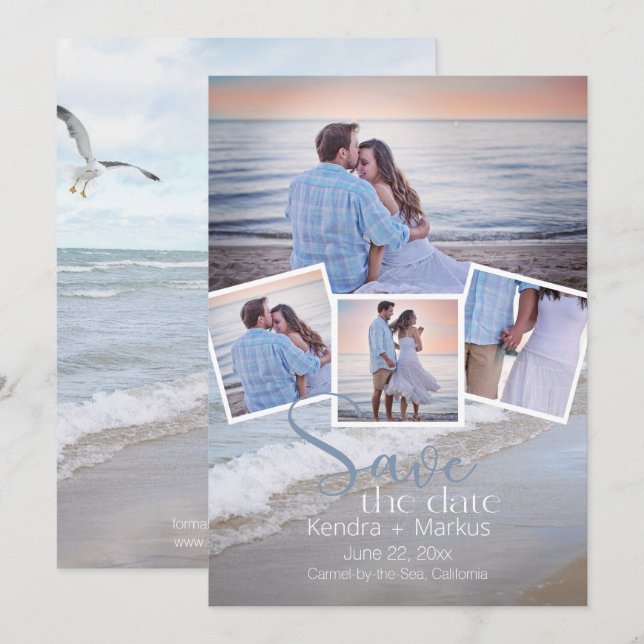 Modern 4 Photo Collage Typography  Save the Date Invitation (Front/Back)