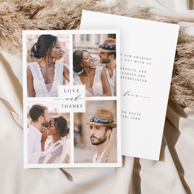 Modern 4 Photo Collage Wedding  Thank You Card (Creator Uploaded)