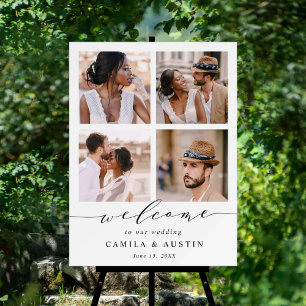 Modern 4 Photo Collage Wedding Welcome Sign