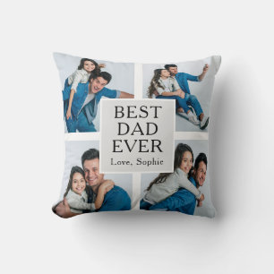 Modern 4 photo Custom Text Father's Day Cushion