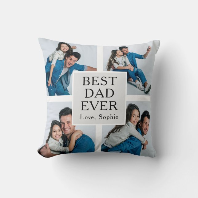 Modern 4 photo Custom Text Father's Day  Cushion (Front)