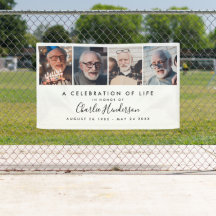 Modern 4-Photo Custom Text Funeral Banner