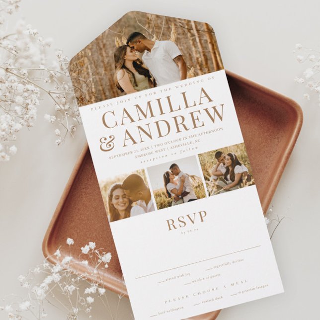 Modern 4 Photo Elegant Wedding All In One Invitation (Creator Uploaded)